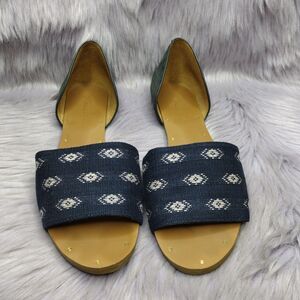 Madewell Thea Ikat Blue Leather Tribal Print Flat Slides Womens Size 7.5